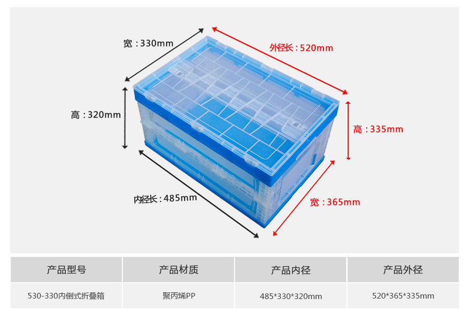 轩盛塑业530-330塑料内倒式折叠周转箱透明款