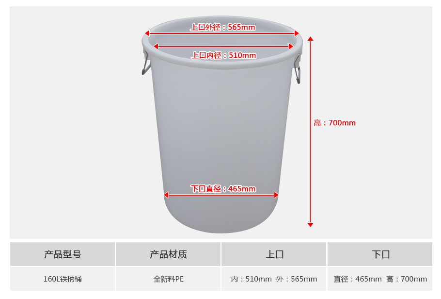 轩盛塑业160L塑料铁柄桶